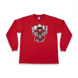 Gildan Shirt Red Long Sleeve Cartoon Cowboy Guns Graphic Print Men's Size XL